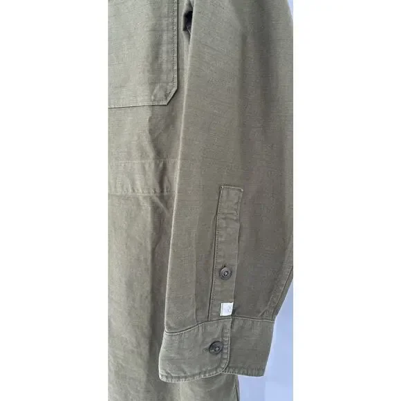 NWT Outerknown Sz L 100% Org Ctn Olive Cinched Adj Waist Btn Plts LS Shirt Dress - Picture 4 of 13